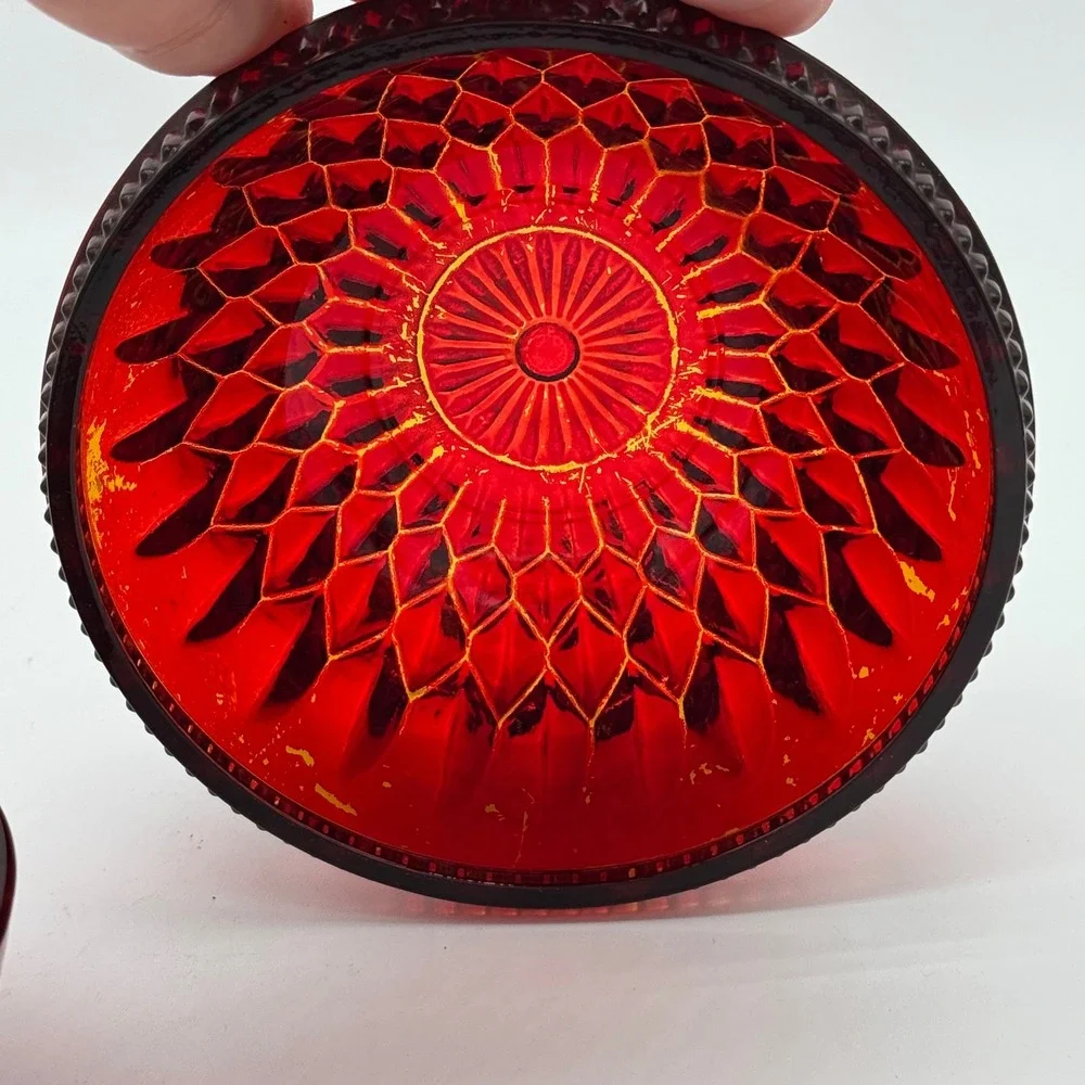 Vtg Indiana Glass Mount Vernon Fairy Lamp Ruby Red Flash Diamond Point As Is